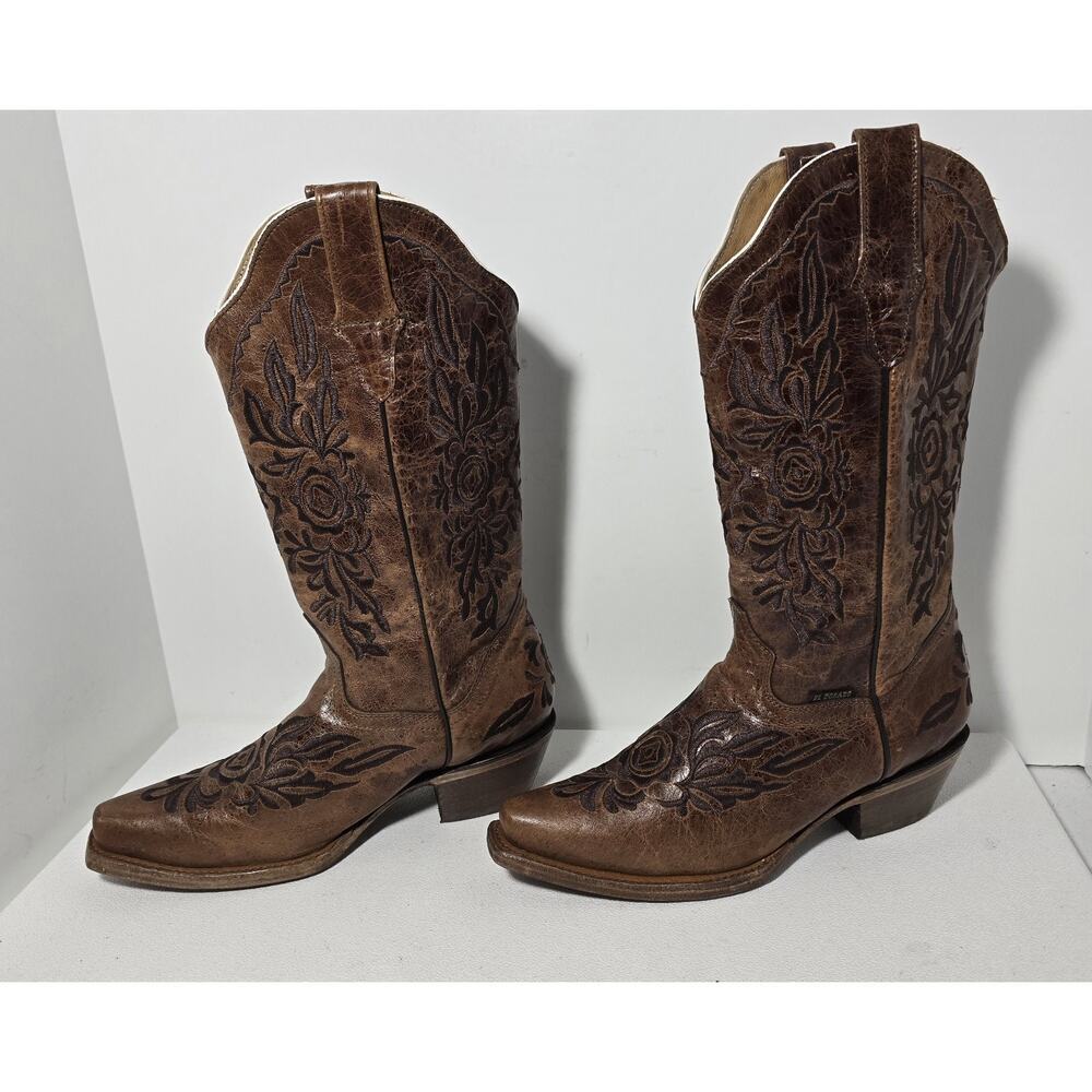 VTG EL DORADO Western Cowgirl BOOTS Leather Embroidered Brown Distressed 7.5 M - Picture 5 of 15